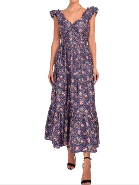 Caroline Constas Dresses & Skirts - Caroline Constas Navy Floral V-Neck Ruffle Maxi Dress